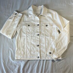 Uniqlo Women Denim Trucker Jacket Sz M White Cropped Button Up Classic